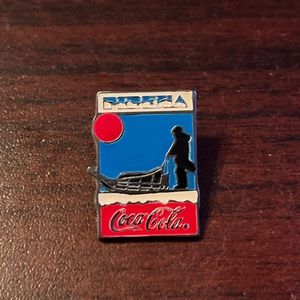 Vintage Coca-Cola Pirena Competitive‎ Mushing Event Dog Sled Musher Lapel Pin